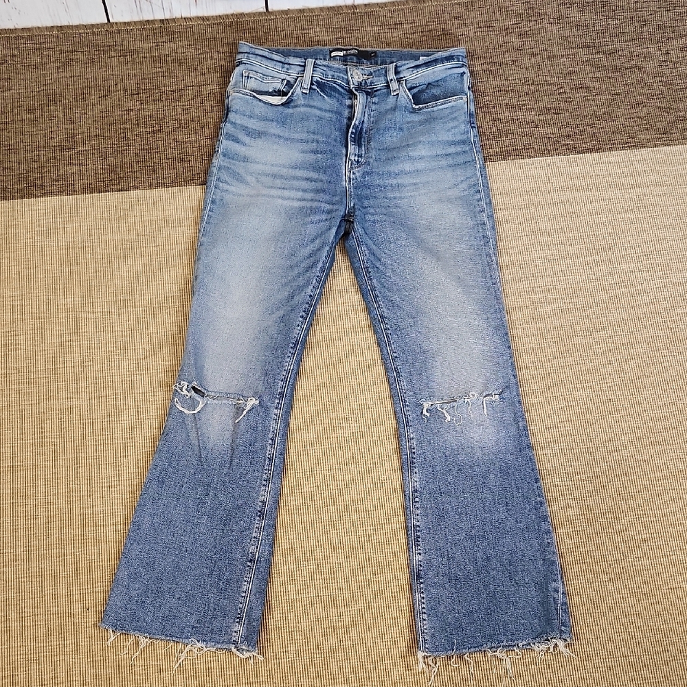 Hudson Los Angeles Barbara Distressed Bootcut Jeans Raw Hem 27